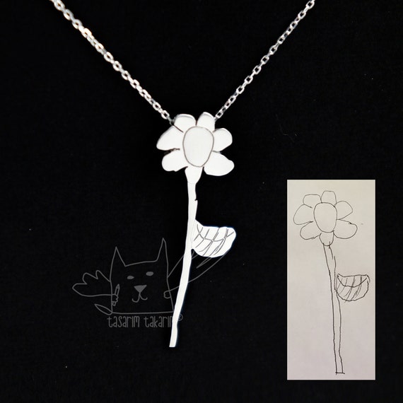 Personalized jewelry, custom made one of a kind sterling silver necklaces from your children's drawings, perfect gift, personalized necklace