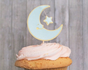 Twinkle Twinkle Little Star Baby Shower, Cupcake Toppers, Moon and Star, Party Decorations, First Birthday, Baby Shower