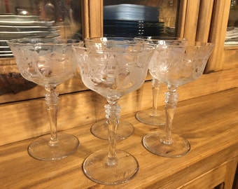 1940s Libbey - Rock Sharpe Spode Pattern Champagne or Tall Sherbets (set of 5)