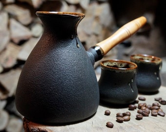 Gift for men Ceramic coffee set Gold Ceramic coffee maker Coffee pot set Love gift Black set New home gift Husband gift Unique gifts