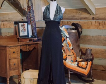 Vintage dress - 1970's backless halter neck disco dress