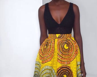 African print skirt, ankara midi skirt, printed skirt, yellow midi skirt