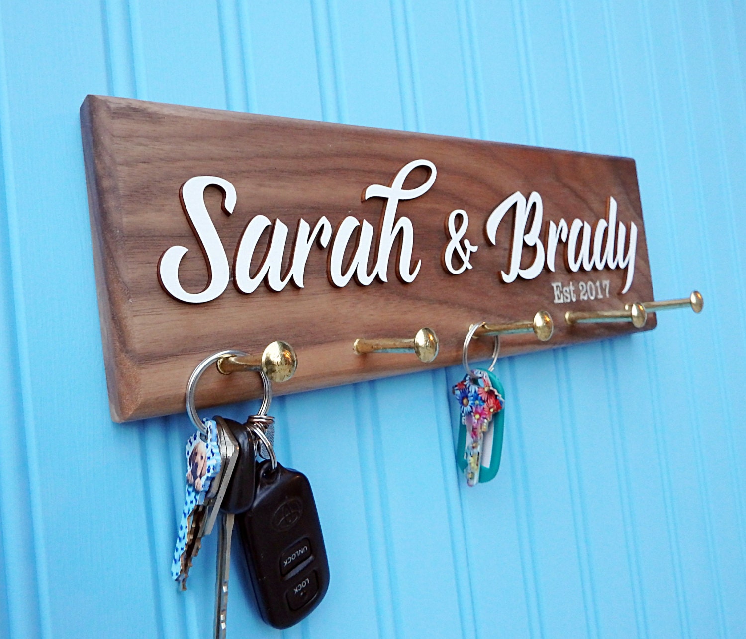 Personalized Key Ring Holder Walnut Hardwood Mother's