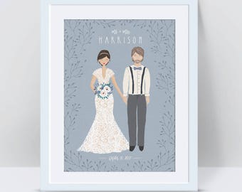 Wedding Portrait Illustration, Custom Wedding Portrait, Wedding Guest Book, Custom Wedding Portrait 1st Anniversary Gift for Husband Cartoon