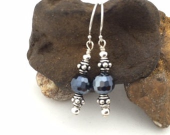 Blue Swaroski Crystal and Sterling Silver Earrings