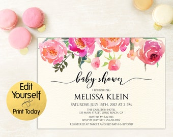 Baby Shower Invitation Template, Floral Baby Shower Invitation, Baby Shower Invitation, Baby Shower Editable, Editable Baby Shower Invitate