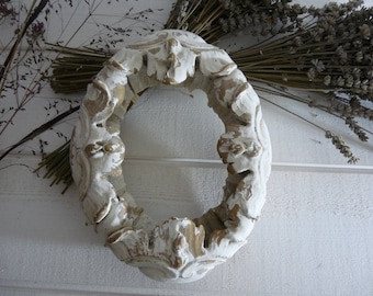 Antique French terra cotta wreath center table fronton pediment architectural ornament frame pottery