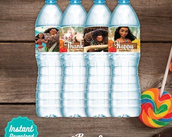 Moana Digital agua etiquetas, archivos imprimibles de Moana, Moana cumpleaños decoración, instant download, DIY, fiesta de Moana, Vaiana