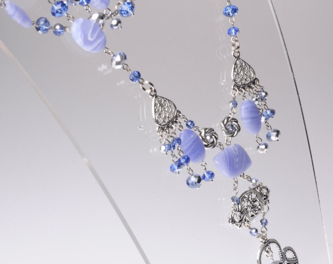 Set Blue necklace earrings agate choker gift Christmas New Year Valentine Day beautiful woman classy crystal gift for his birthday