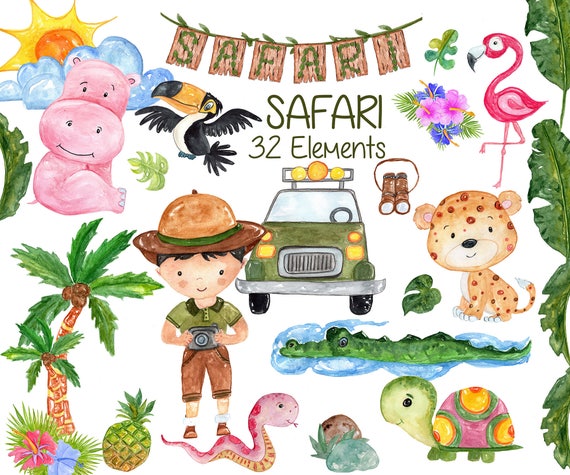 Watercolor Safari animals clipart: AFRICAN ANIMALS