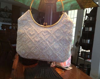Vintage Seed Pearl and Sequin Evening Wedding Bag Purse