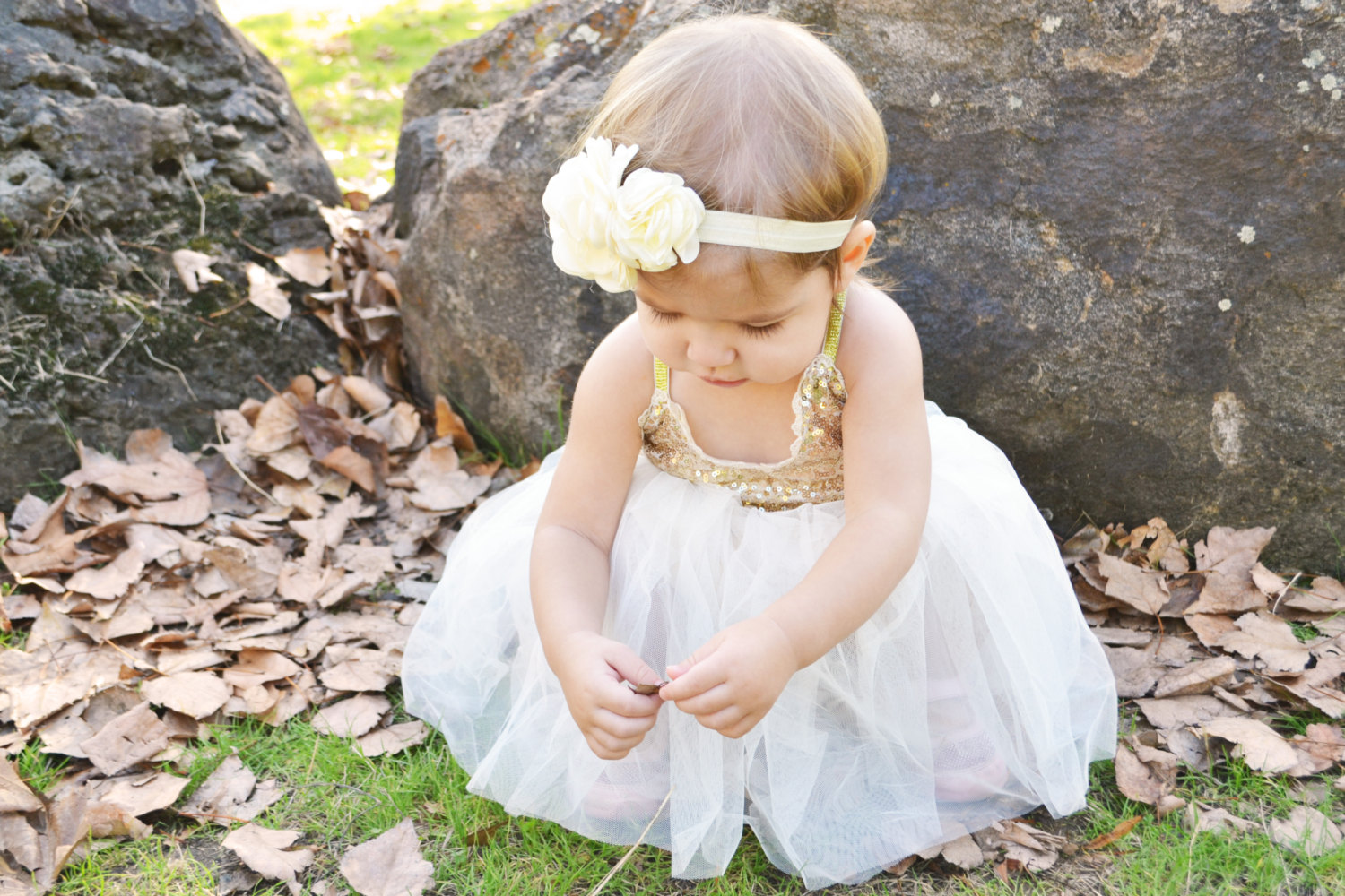 Baby Girl Dress Gold and Ivory Birthday Girl Dress flower