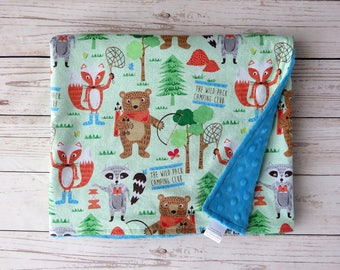 Minky Baby Blanket // Forest Friends // Woodlands Nursery // Baby Boy Blanket // Foxes, Bears, and Raccoons Blanket // Camping Nursery