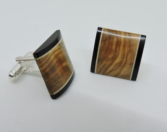 Olive Wood Cufflinks ,Olive Wood, Maple Wood,Ebony Wood, Silver plated Cufflinks