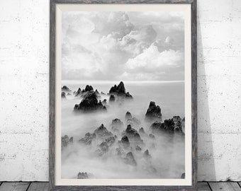 Cloud Photo Print, Black and White Cloud Photography, Wall Art, Modern Scandinavian, Nature, Printable Download, Large Poster, Wall Decor