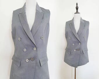 Grey Women Suite Vest Waistcoat Sleeveless Vintage Jacket 1980s
