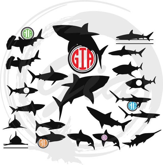Download Shark SVG shark monogram frame svg shark clipart decals