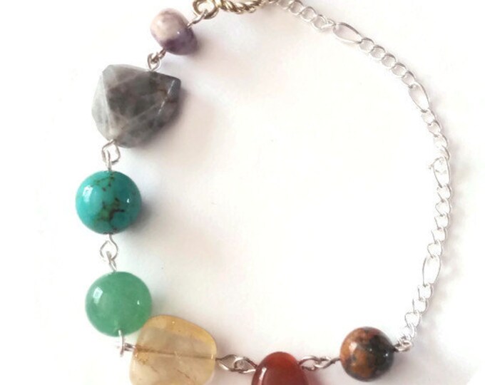 7 Chakra Gemstone Bracelet, Yoga Bracelet, Meditation Bracelet, Chakra Jewelry, Unique Birthday Gift, Heart Chakra, Root Chakra, B001