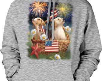 Puppies, Americana, Independence Day Hooded Sweatshirt, NOFO_00936