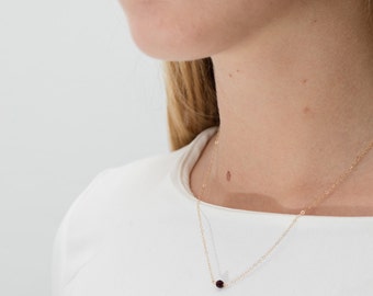 Coller court Léna plaqué or old filled pierre fine agate bordeaux minimaliste chic boho boheme