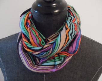 Jersey Knit.INFINITY SCARF.Scarves.Tube scarf.Circle Scarf.Gift for Her.Spring.Summer.Style.Desert Stripe Purple.Black.Green.Orange.Blues.