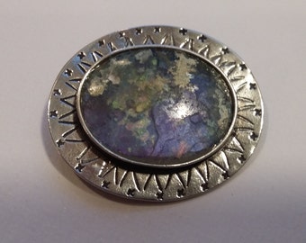 Vintage Sterling Silver, Sodalite Brooch, Signed