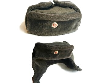 Vintage Ear Flap Hat, Yukon 1967 East Germany Vintage Wool Hat, German Hat Post WW2 German, Vintage German Military, Winter Hat, German Hat