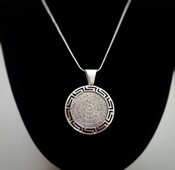 Pendant phaistos disc meander sterling silver greek