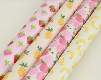 Laminated Cotton Fabric Pineapple Strawberry Peach Banana printed Fabric made in Korea by the Yard