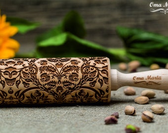 Fruit Tree embossing Rolling Pin.Engraved Rolling Pin.Gift Rolling Pin.Wooden gift.Gift for womens.Gift for birthday.Fruit pattern.