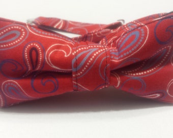 Men's Red Black and White Paisley Bowtie