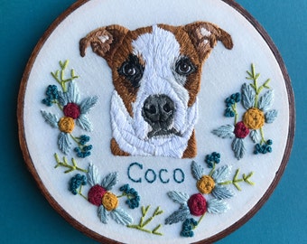 Embroidered Pet Portrait Custom Pet Portrait Embroidery Hoop Art Hand Embroidered Personalized Embroidery by Hoffelt and Hooper Co