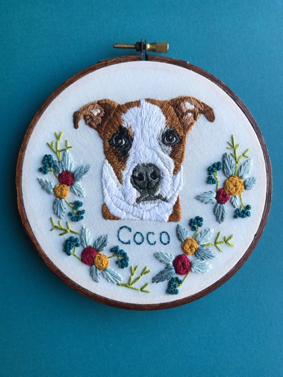 Embroidered Pet Portrait Custom Pet Portrait Embroidery Hoop