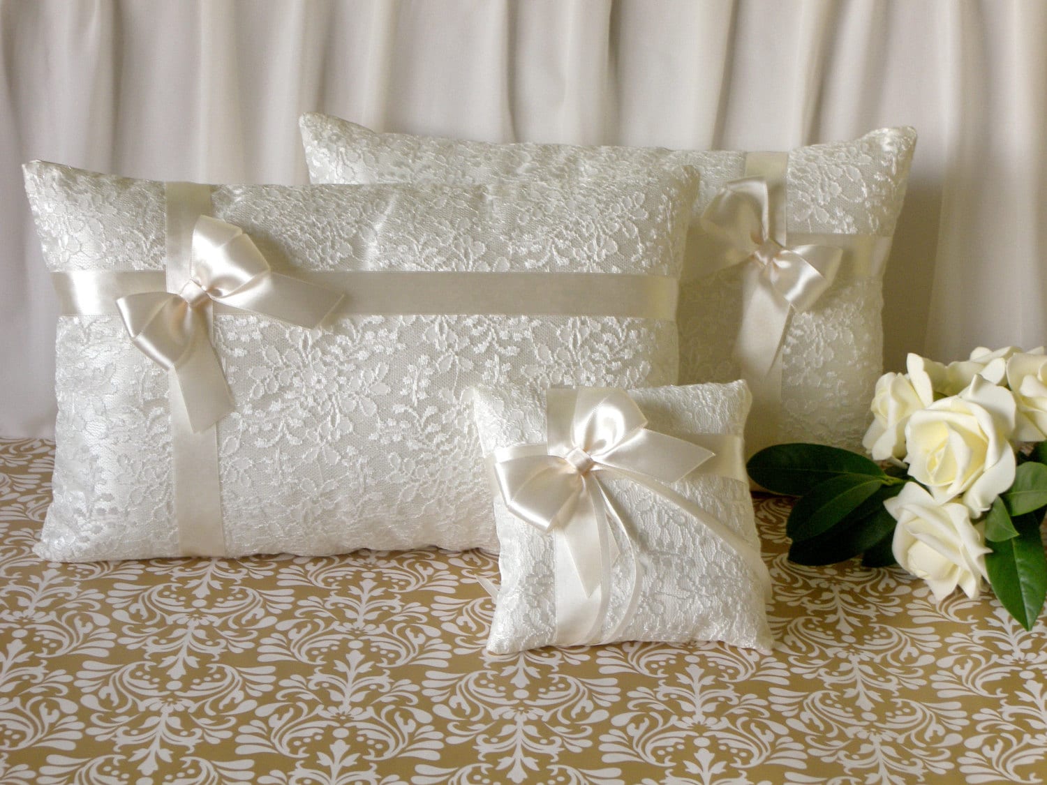 Set of ivory or white wedding kneeling pillows and a matching