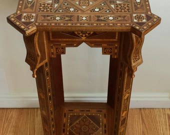 Side table, inlaid table, Mosaic Syrian Table, marquetry table, Entryway table, wood table, wood Table, Carved wood table, Wooden decor