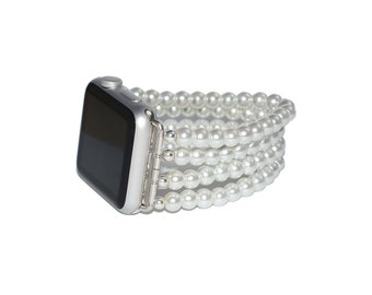 Glass Pearl Apple Watch Band 38mm - 42mm / Apple Watch Strap Accessories, Lugs Adapter, iWatch Band Gold, iWatch Strap, No-clasp Stretch Fit