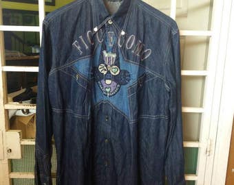 Vintage Ficce Uomo shirt button down spellout embroidery /blue/medium