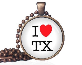 I Love Texas - I Heart TX - I Heart Texas - State Love - Texas Necklace - State Necklace - Texas State - TX Jewelry - Lone Star State