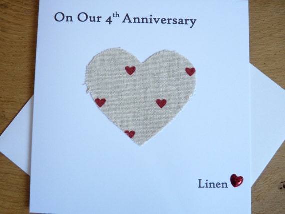 4th wedding  anniversary  card linen  husband wife four years