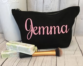 Personalised Make Up Bag (Black bag, Choice of text colour) cosmetic bag