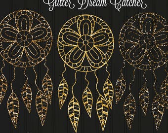 Gold and Silver Glitter Dreamcatcher Set of 10 PNG Files 300 DPI Clipart Instant Download Commercial use Boho Tribal