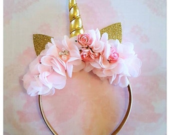 Unicorn Horn Headband,Unicorn headband,headband,Baby Headband,Toddler Headband, Hair Bows,pink and gold,photo props,cake smash