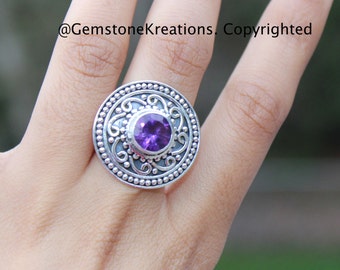 Amethyst Ring, 925 Sterling Silver Ring, Gemstone Rings, Crystal Rings, Healing Rings