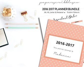 2017 Planner, A5 Planner Insert, Printable Planner, Month on Two Pages, Custom Color, Week on Two Pages, Daily Planner
