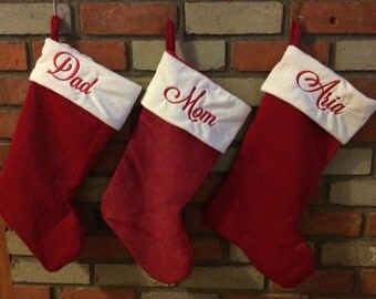 Personalized Christmas Stockings - Red Stockings - Name Stockings - Embroidered Stockings - Traditional Stockings