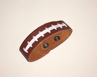 Brown Grain Leather Football Seam Bracelet Wristband 7.25"