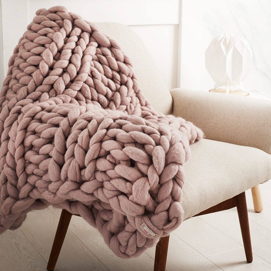 Chunky knit mink blush blanket giant knit blush blanket