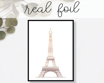Eiffel Tower Print // Real Gold Foil // Minimal // Gold Foil Art // Home Decor // Modern Office Print // Paris France // Landmark // World