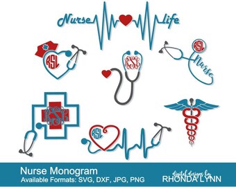 SALE! Nurse SVG, dxf, jpg, png vector cut file | Nurse Monogram | Stethoscope SVG | Stethoscope Monogram | Nurse Life svg | Heartbeat svg