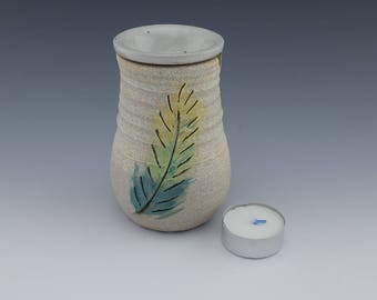 Ceramic Handmade Essential Oil Burner, Ceramic Oil Warmer, Ceramic Oil Diffuser, Aromatherapy Diffuser, Feather Decal